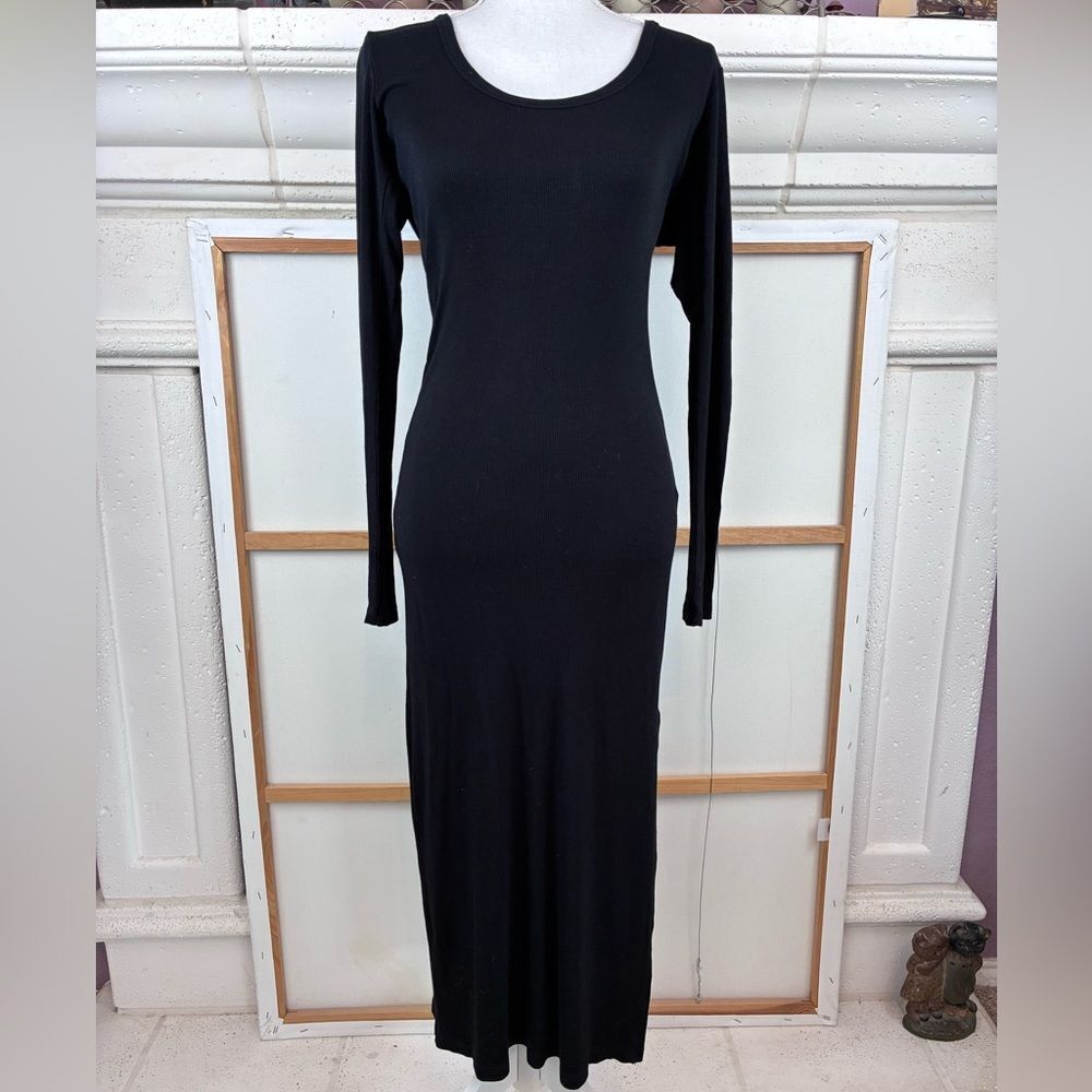 l*space NWT Eloise Black Long Sleeve Maxi Dress w/ side slit Body con sexy